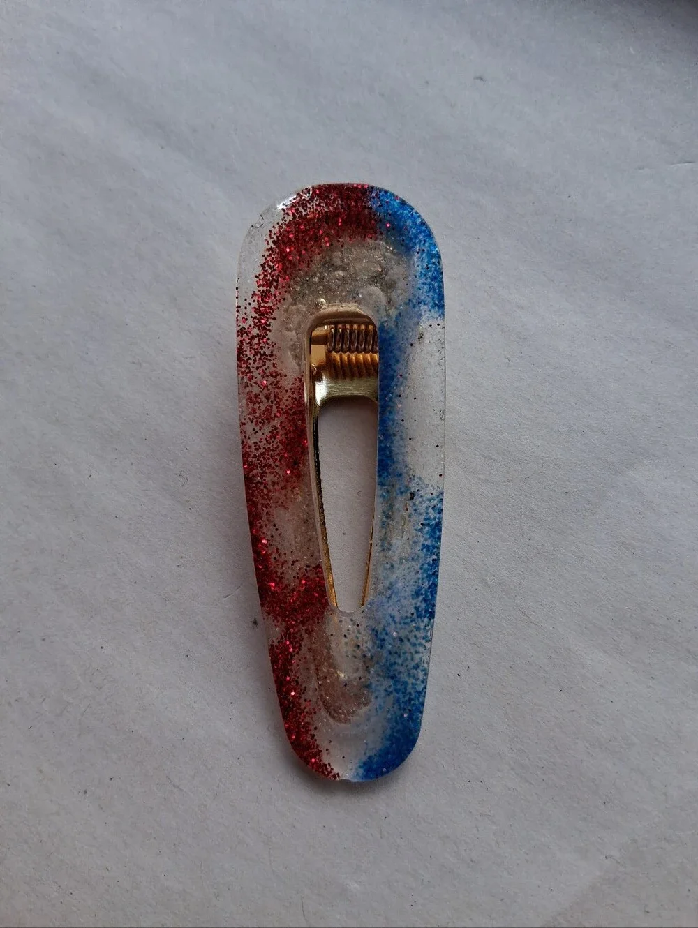 5/$25 Hand Crafted Red, Blue and Clear Glitter Resin Hair Clip